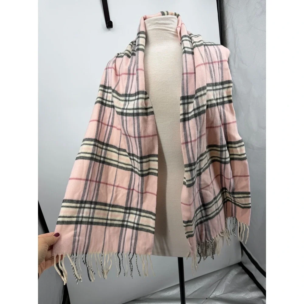 Unbranded Plaid Check Scarf Womens OS Pink Fringe Soft Lightweight Wrap